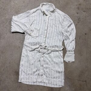 EQUIPMENT Femme White‎ Striped Belted Mini Shirt Dress - Size S